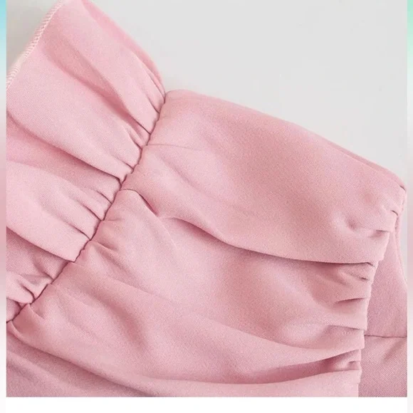 ZARA Bubblegum Pink Ruffle Hem & Shoulders Mini Dress Long Sleeve Sz L - Picture 6 of 16